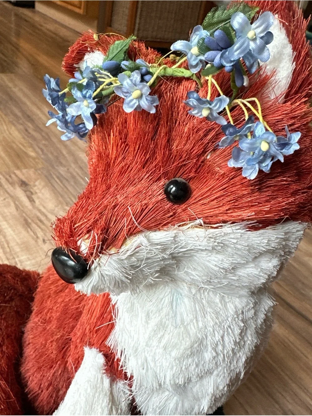 Pier 1 Sisal Fox With Flower Crown 14.5” Tall Large Straw Rare HTF Floral